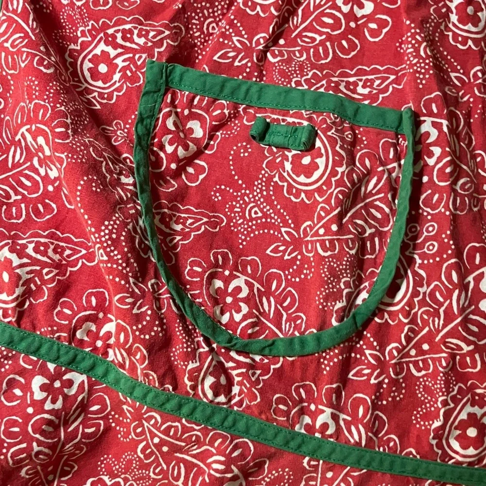 Bandana fabric vintage handmade apron with green trim